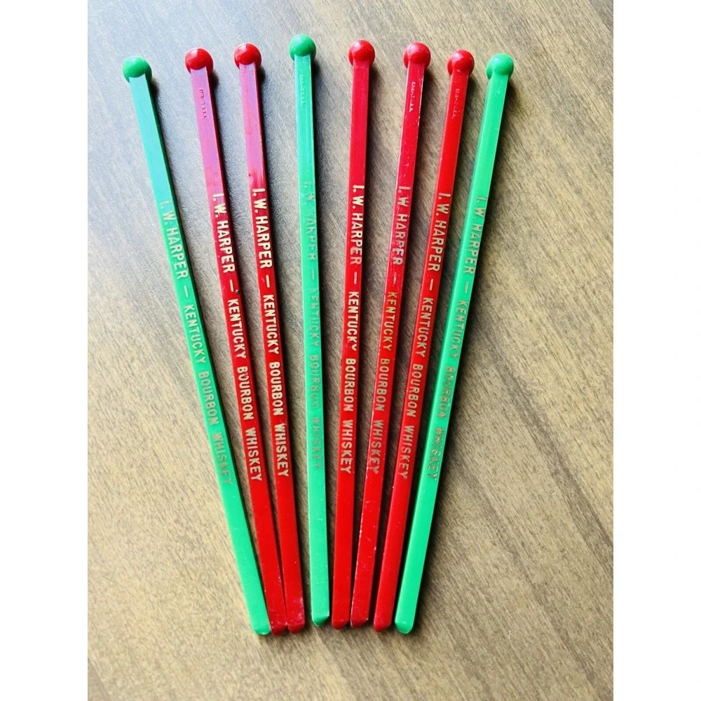 Vintage I.W. Harper Drink Stirrer Swizzle Sticks Kentucky Bourbon 8 Fruit Skewer